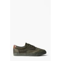 Suede Lace Up Trainers - khaki