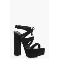 Suedette Wrap Strap Platform Heels - black