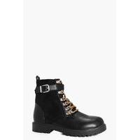 Suedette Panel Padded Cuff Hiker Boot - black