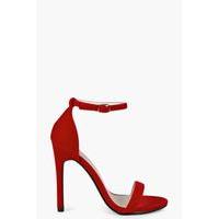 suedette skinny barely there heels red