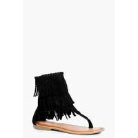 suede fringe thong sandal black