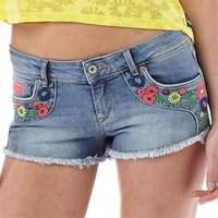 Superdry Womens Folkloric Low Rise Denim Hot Pants Gypsy Rose Multi