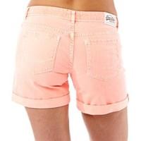 superdry womens boyfriend denim shorts neon coral