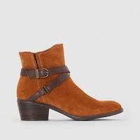 suede leather heeled ankle boots with buckle