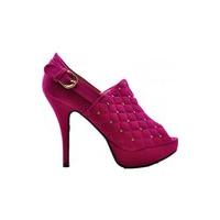 Suede Peep Toe Studded Platform Heels In Fuchia