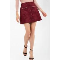 suedette button front a line skirt