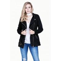 SUEDETTE LONGLINE BIKER JACKET