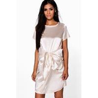 susie satin wrap front shift dress champagne