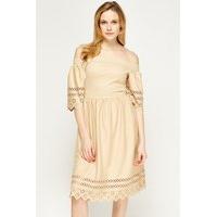 Suedette Laser Cut Off Shoulder Dress