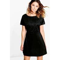 suedette cutwork strap back shift dress black