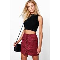 Suedette Pocket Side Lace Up Mini Skirt - merlot