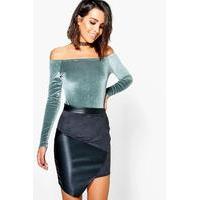 Suedette And Leather Look Panel Mini Skirt - black