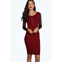 Susie Lace Sleeve Mini Bodycon Dress - wine