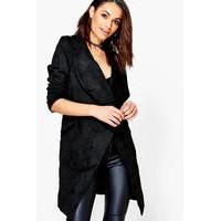 Suedette Over Sized Collar Duster - black