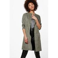 suedette edge to edge jacket khaki