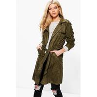 Suedette Belted Trench - khaki