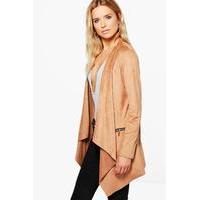 Suedette Zip Pocket Waterfall Jacket - tan