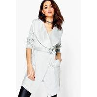 Suedette Over Sized Collar Duster - grey