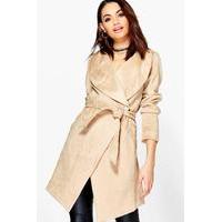 Suedette Over Sized Collar Duster - camel