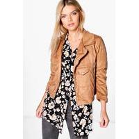 Suedette Biker Jacket - camel