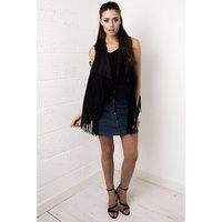 suede waterfall fringed waistcoat in black