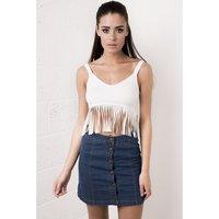 Suede Fringed Crop Top in White