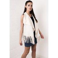 Suede Waterfall Fringed Waistcoat in Cream