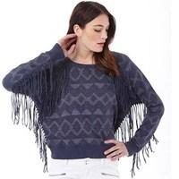 Superdry Womens Neonomad Tassel Crew Top Indigo