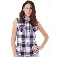 superdry womens sleeveless boyfriend shirt sandringham checked navy