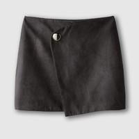 Suedette Wrapover Effect Skirt