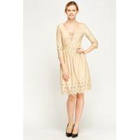 suedette lace front flower laser cut dress