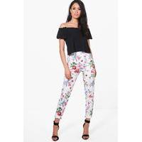 Summer Floral Stretch Skinny Trousers - ivory