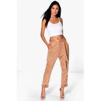 suedette tie waist tailored trousers sand