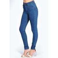 Super High Waisted Mid Wash Jeans - blue