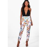 Summer Floral Stretch Skinny Trousers - ivory