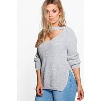 Suzie Choker Back Side Split Jumper - silver