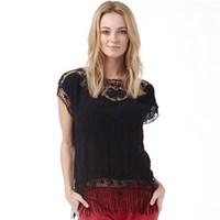 superdry womens lacy schiffli cape top black