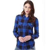 Superdry Womens Super Classic Boyfriend Shirt Buffalo Cobalt Check