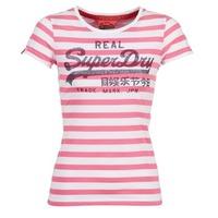 superdry vintage logo stripe womens t shirt in pink