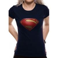 Superman Man Of Steel - Textured Logo Fitted Blue T-Shirt Medium