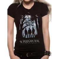 Supernatural - Group Outline Female\'s Large Fitted T-Shirt - Black