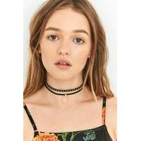 Suede O-Link and Stud Choker Necklace 2-Pack, GOLD