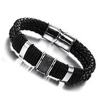 Super Man Leather Hand Weaving Double Titanium Steel Men\'s Bracelet