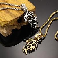 Super Cool Rock Character Chinese Dragon Zirconium Drill Stainless Steel Plating 18 K Gold Man Necklace