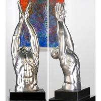 Swimmer Sculpture In Silver Metallic With Marble Base