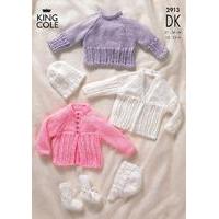 Sweater, Cardigans, Bonnet, Hat & Bootees in King Cole DK (2913)