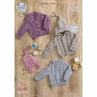 Sweater, Hooded Cardigan, V-Necked Cardigan and Hat in King Cole Magnum Chunky (4351)