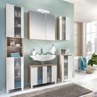 Swift Glass Bathroom Furniture Set In Oak And White With LED