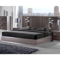 Swindon King Size Bed In Zebra Wood And Grey High Gloss With LED