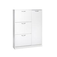 Swift Wooden Shoe Cabinet In White With 3 Flaps And 1 Door